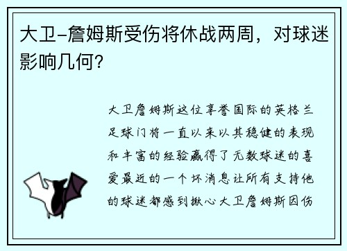 大卫-詹姆斯受伤将休战两周，对球迷影响几何？